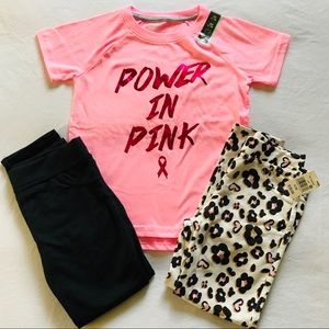 (3) Pink Power Ribbon Shirt Leggings Pants Cheetah
